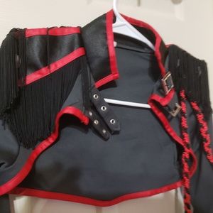 Military shrug. Dark grey w/ black and red trim.
